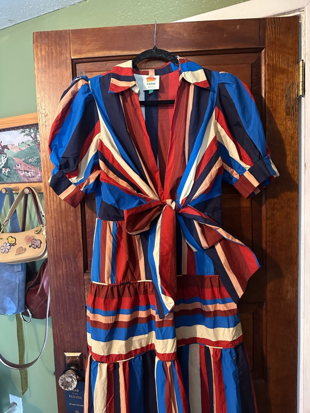 FARM Rio Winter Stripes Tie-Front Midi/Maxi Dress - Size Medium - Picture 3 of 5